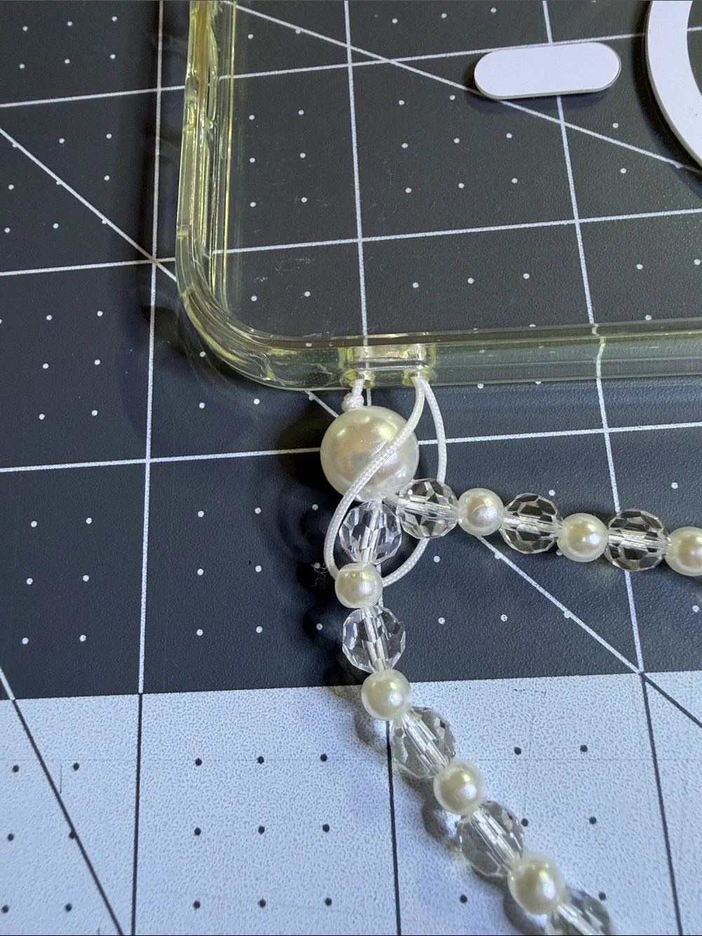 Delicate Faux Pearl and Crystal Beaded Phone Charm - Ivory/Clear